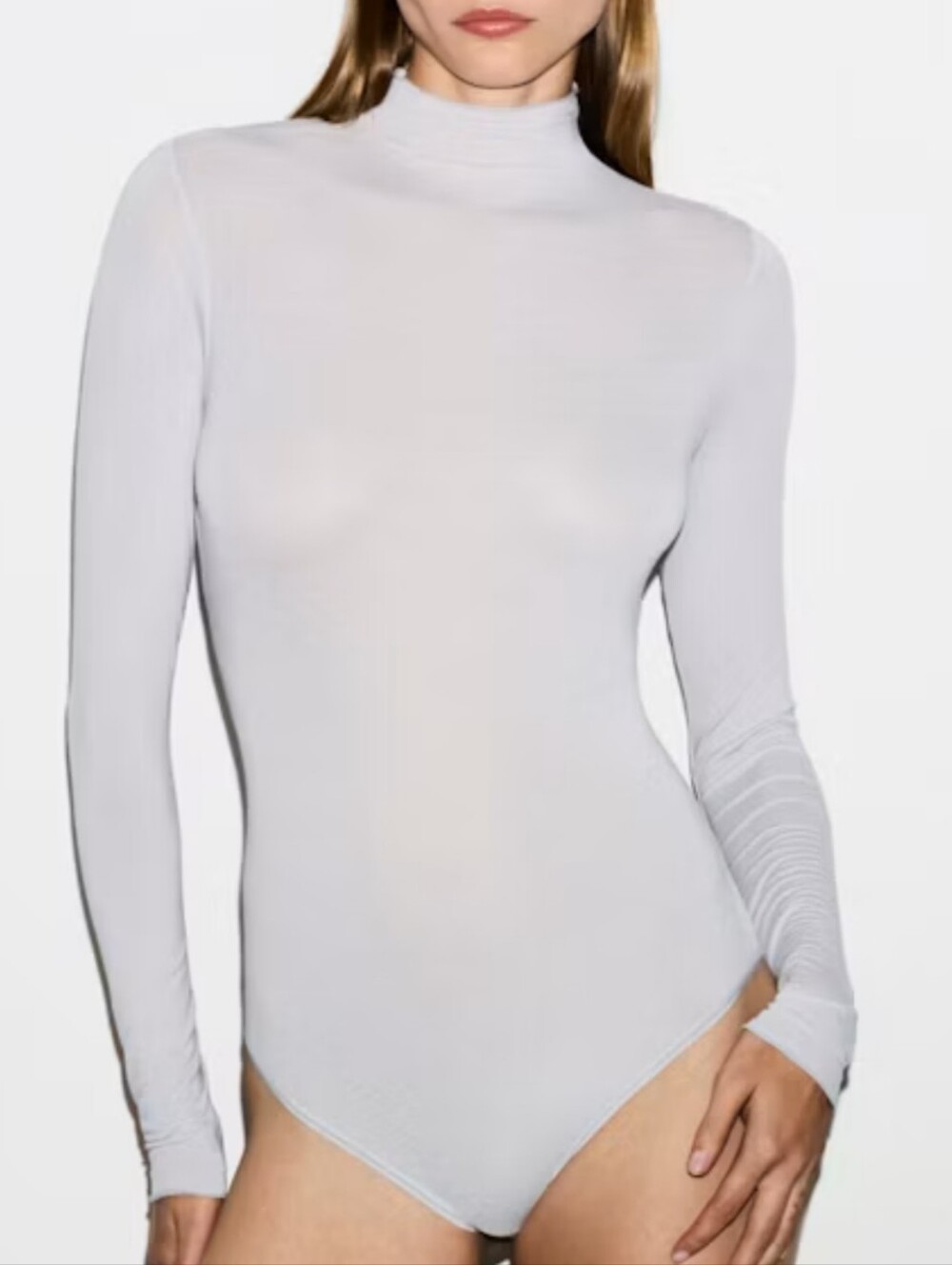 SKIMS NWT Sheer Modal Mock Neck Long Sleeve Bodysuit Sz M "MIST"